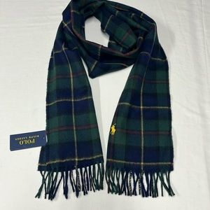 Polo Ralph Lauren Pony tartan check-pattern scarf 90% wool 10% cashmere M in UK
